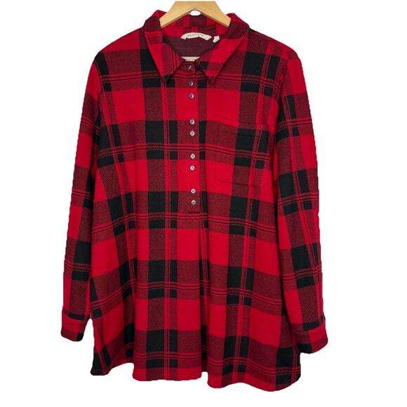 Soft Surroundings Mad About Plaid Red Buffalo Check Tunic Top Womens XL Boho - Picture 3 of 9